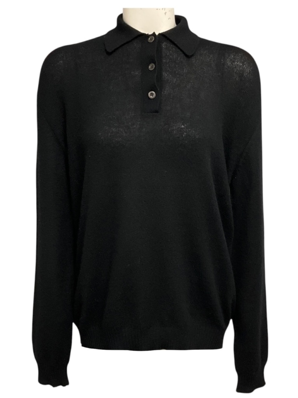 PRADA BLACK LONG SLEEVED CASHMERE KNIT POLO SWEATER